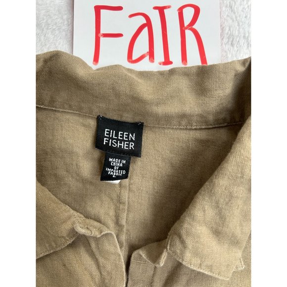 Eileen Fisher Womens Irish Linen Button-Up Shirt Tan Large Long Sleeve Relaxed - Picture 5 of 9